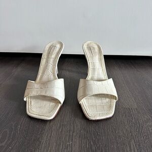 Schutz Cream Croc-Embossed Women's Mules